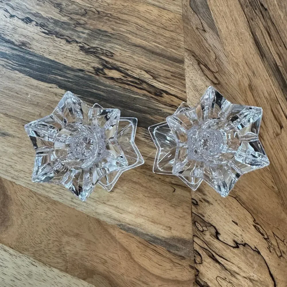Mikasa Firestar Crystal Candlestick Holders Pair Star Base 4.25” Vintage Austria
